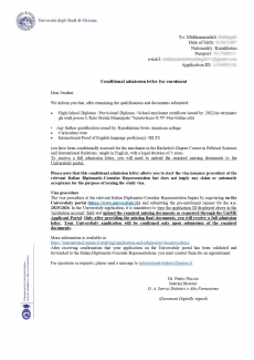 Pre-Acceptance Letter University of Messina